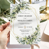 Greenery Eucalyptus Gold Geometric Wedding Einladung