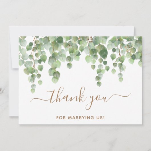 Greenery Eucalyptus Gold Script Wedding Offizier Dankeskarte (Vorderseite)