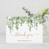 Greenery Eucalyptus Gold Script Wedding Offizier Dankeskarte (Stehend Vorderseite)