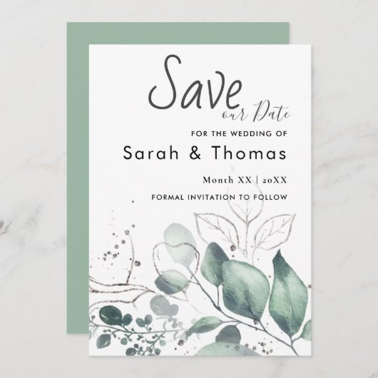 GREENERY EUCALYPTUS GREEN WATERCOLOR RETTETE UNSER ANKÜNDIGUNG (Vorne/Hinten)