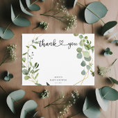 Greenery Eucalyptus Heart Script Baby Shower Dankeskarte
