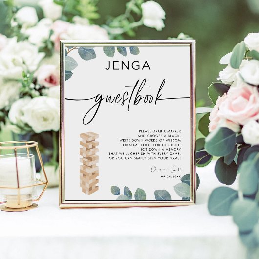 Greenery Eucalyptus Jenga Gästebuch Wedding Sign Sockelschild