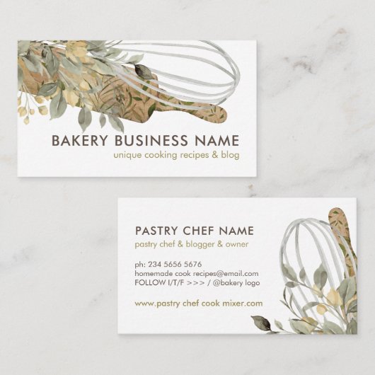 Greenery Eucalyptus Koch Catering Cake Maker Visitenkarte (Vorne/Hinten)