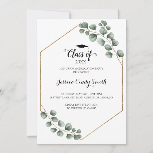 Greenery Eucalyptus Leaf Rahmen Foto Abschluss Einladung (Vorderseite)