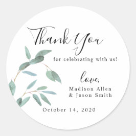 Greenery Eucalyptus Leaf Simple Wedding Vielen Dan Runder Aufkleber