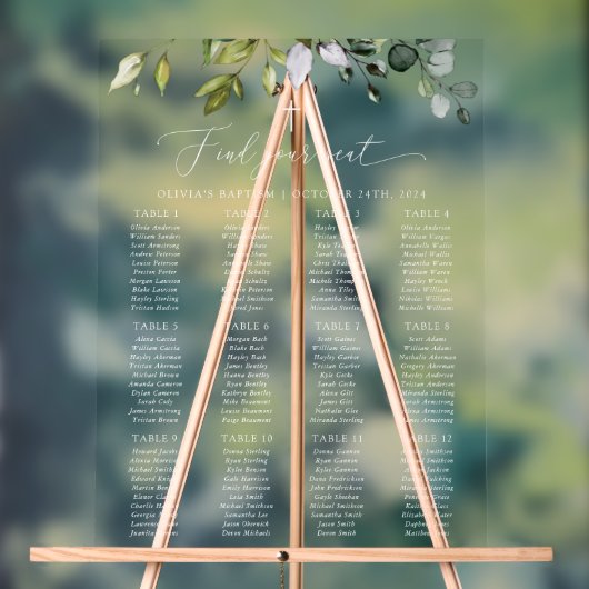 Greenery, Eucalyptus Leaves, Baptism Seating Chart Acrylschild (Neutral)