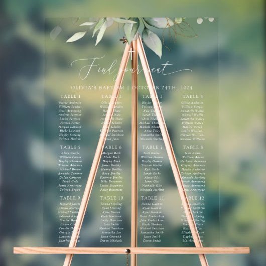 Greenery, Eucalyptus Leaves, Baptism Seating Chart Acrylschild (Neutral)