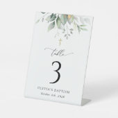 Greenery, Eucalyptus Leaves, Baptism Table Numbers Sockelschild (Vorderseite)