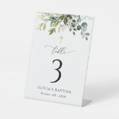 Greenery, Eucalyptus Leaves, Baptism Table Numbers Sockelschild (Vorderseite)