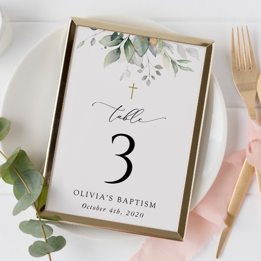 Greenery, Eucalyptus Leaves, Baptism Table Numbers Tischnummer