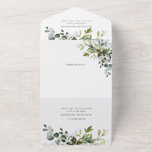 Greenery, Eucalyptus Leaves, Boho, Baptism All In One Einladung (Außenbereich)