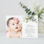 Greenery, Eucalyptus Leaves, Boho, Baptism Dankeskarte (Stehend Vorderseite)