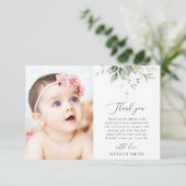 Greenery, Eucalyptus Leaves, Boho, Baptism Dankeskarte (Stehend Vorderseite)