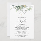 Greenery, Eucalyptus Leaves, Boho, Baptism Einladung (Vorderseite)