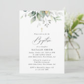 Greenery, Eucalyptus Leaves, Boho, Baptism Einladung (Stehend Vorderseite)