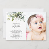 Greenery, Eucalyptus Leaves, Boho, Baptism Einladung (Vorderseite)