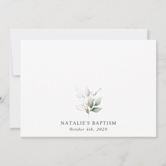 Greenery, Eucalyptus Leaves, Boho, Baptism Einladung (Rückseite)