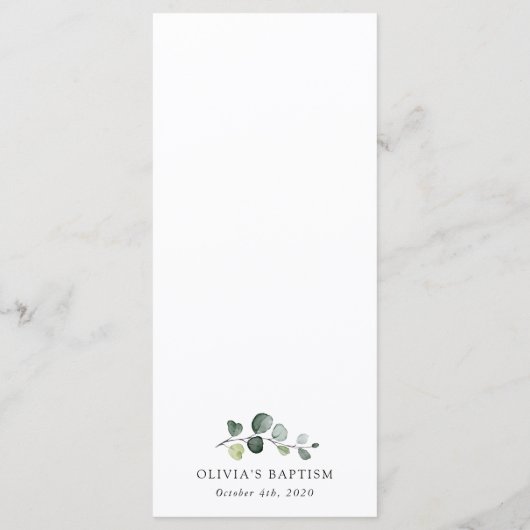 Greenery, Eucalyptus Leaves, Boho, Baptism Menu Menükarte (Rückseite)