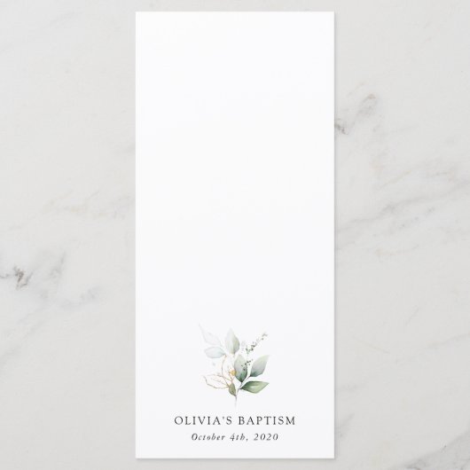 Greenery, Eucalyptus Leaves, Boho, Baptism Menu Menükarte (Rückseite)