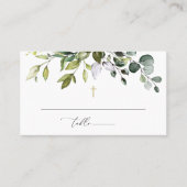 Greenery, Eucalyptus Leaves, Boho, Baptism Platzkarte (Vorderseite)