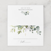 Greenery, Eucalyptus Leaves, Boho, Baptism Platzkarte (Außenseite Aufgefaltet)