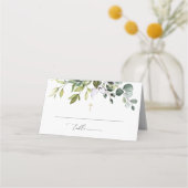 Greenery, Eucalyptus Leaves, Boho, Baptism Platzkarte (Vorderseite)