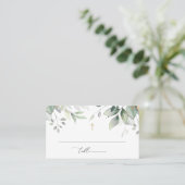 Greenery, Eucalyptus Leaves, Boho, Baptism Platzkarte (Stehend Vorderseite)