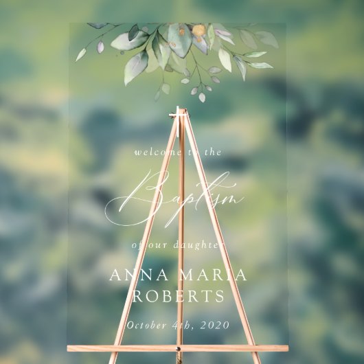 Greenery, Eucalyptus Leaves, Boho, Baptism Welcome Acrylschild (Neutral)