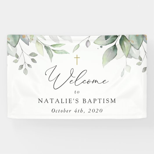 Greenery, Eucalyptus Leaves, Boho, Baptism Welcome Banner (Horizontal)