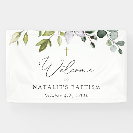 Greenery, Eucalyptus Leaves, Boho, Baptism Welcome Banner (Horizontal)