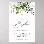 Greenery, Eucalyptus Leaves, Boho, Baptism Welcome Poster (Vorne)