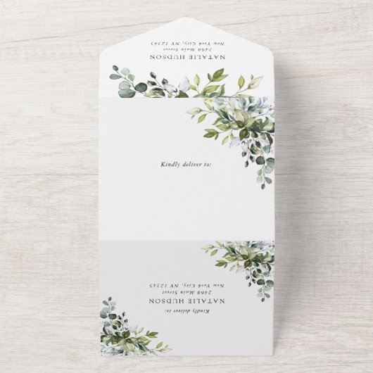 Greenery, Eucalyptus Leaves, Boho, Birthday All In One Einladung (Außenbereich)