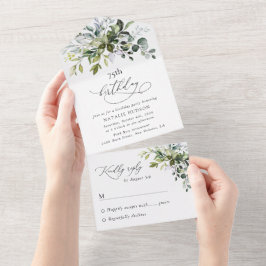 Greenery, Eucalyptus Leaves, Boho, Birthday All In One Einladung