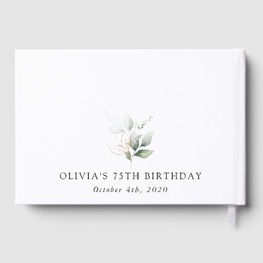 Greenery, Eucalyptus Leaves, Boho, Birthday Gästebuch (Rückseite)