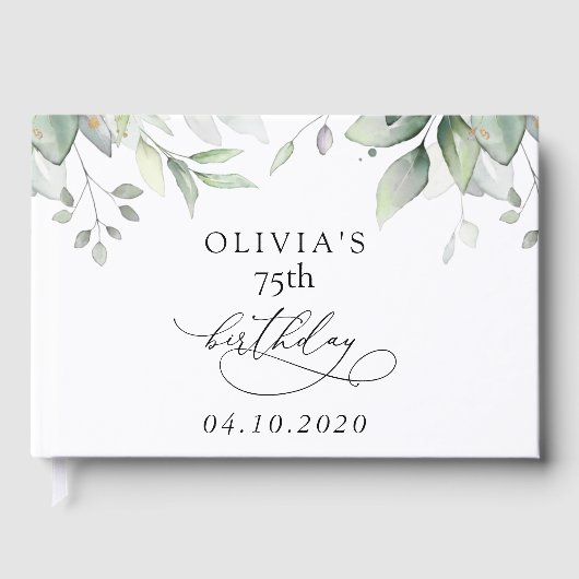 Greenery, Eucalyptus Leaves, Boho, Birthday Gästebuch (Vorderseite)