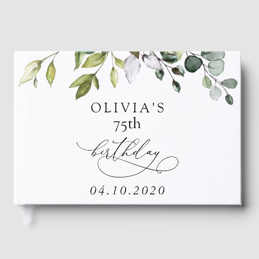 Greenery, Eucalyptus Leaves, Boho, Birthday Gästebuch (Vorderseite)