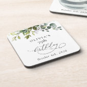 Greenery, Eucalyptus Leaves, Boho, Birthday Getränkeuntersetzer (Linke Seite)