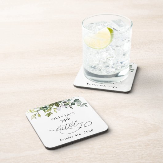 Greenery, Eucalyptus Leaves, Boho, Birthday Getränkeuntersetzer (Rechte Seite)