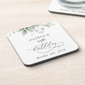 Greenery, Eucalyptus Leaves, Boho, Birthday Getränkeuntersetzer (Linke Seite)