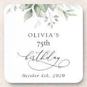 Greenery, Eucalyptus Leaves, Boho, Birthday Getränkeuntersetzer (Vorderseite)