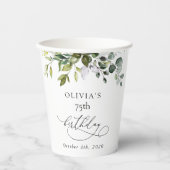 Greenery, Eucalyptus Leaves, Boho, Birthday Pappbecher (Vorderseite)