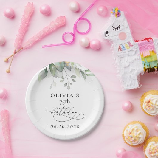 Greenery, Eucalyptus Leaves, Boho, Birthday Pappteller (Party)