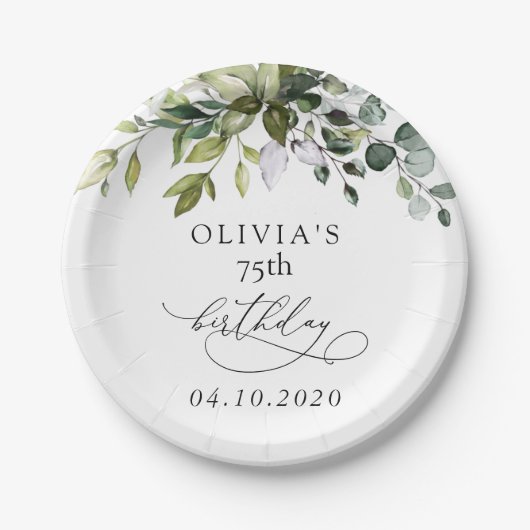 Greenery, Eucalyptus Leaves, Boho, Birthday Pappteller (Vorderseite)