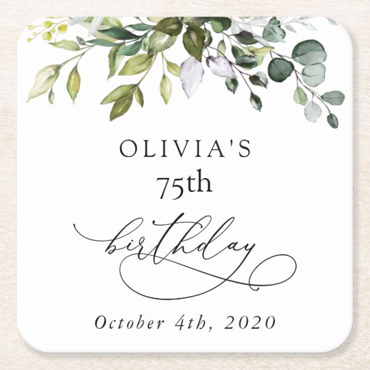 Greenery, Eucalyptus Leaves, Boho, Birthday Rechteckiger Pappuntersetzer (Vorderseite)