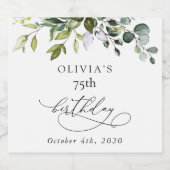 Greenery, Eucalyptus Leaves, Boho, Birthday Schaumweinetikett (Einzelnes Label)