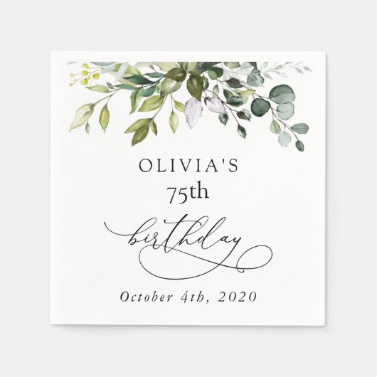 Greenery, Eucalyptus Leaves, Boho, Birthday Serviette (Vorderseite)