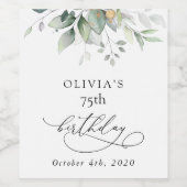 Greenery, Eucalyptus Leaves, Boho, Birthday Weinetikett (Einzelnes Label)