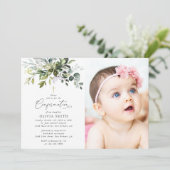 Greenery, Eucalyptus Leaves, Boho, Confirmation Einladung (Stehend Vorderseite)