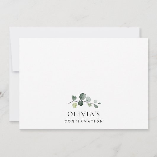 Greenery, Eucalyptus Leaves, Boho, Confirmation Einladung (Rückseite)