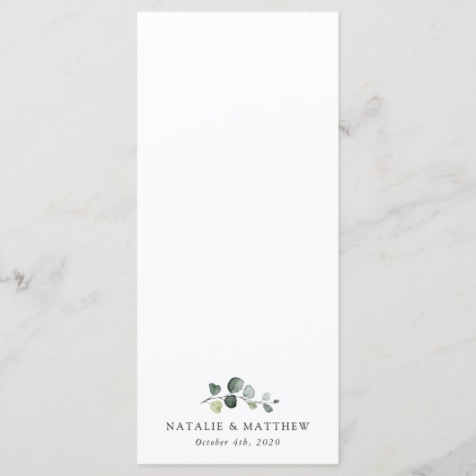 Greenery, Eucalyptus Leaves, Boho, Wedding Menu Menükarte (Rückseite)